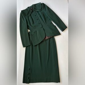 Vintage 1940's Freiss Wool Garbardine Emerald Green Suit